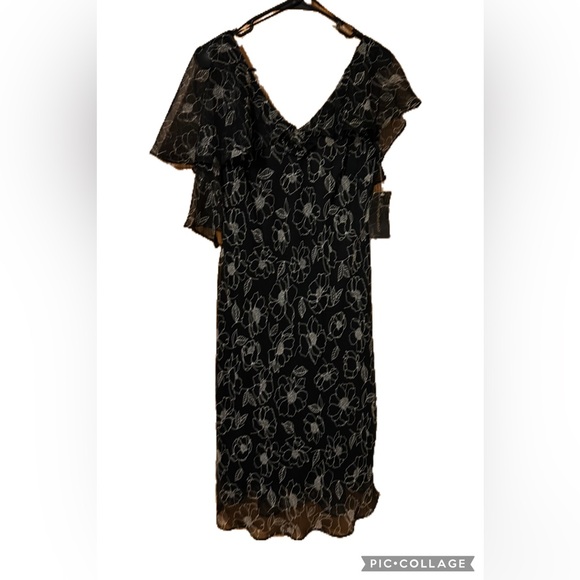 Sleeveless Componix Size 12 Sheer with lining Black floral midi dress - Picture 1 of 6